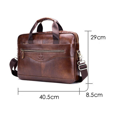BULLCAPTAIN 044 Top-Layer Cowhide Leather Messenger Bag Large Crossbody Bag 16-Inch Laptop Tote Handbag Business Briefcase