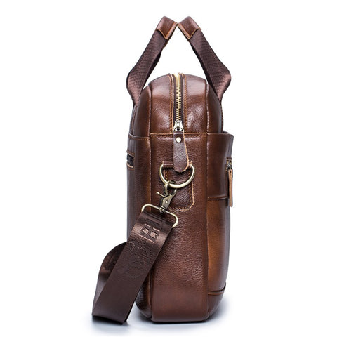 BULLCAPTAIN 044 Top-Layer Cowhide Leather Messenger Bag Large Crossbody Bag 16-Inch Laptop Tote Handbag Business Briefcase