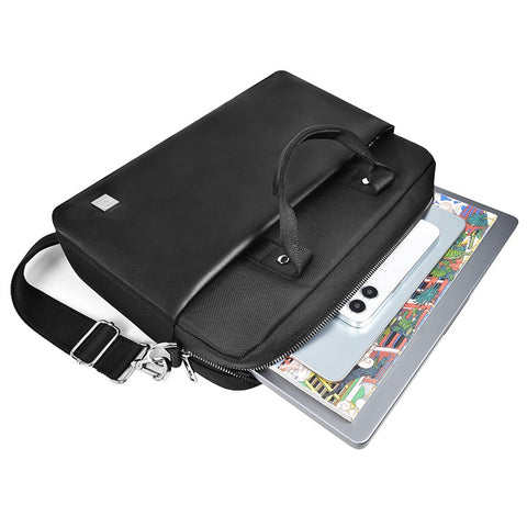 WIWU Hali 15.6-Inch Notebook Computer Handbag Laptop Shoulder Bag Polyester+PU Leather Crossbody Bag