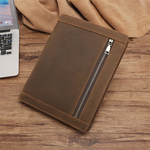 A0014 11-inch Tablet Sleeve Pouch Retro First Layer Cowhide Tablet Zipper Protective Bag