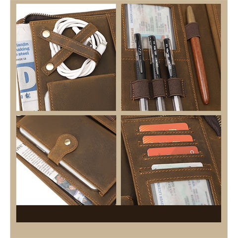 A0014 11-inch Tablet Sleeve Pouch Retro First Layer Cowhide Tablet Zipper Protective Bag