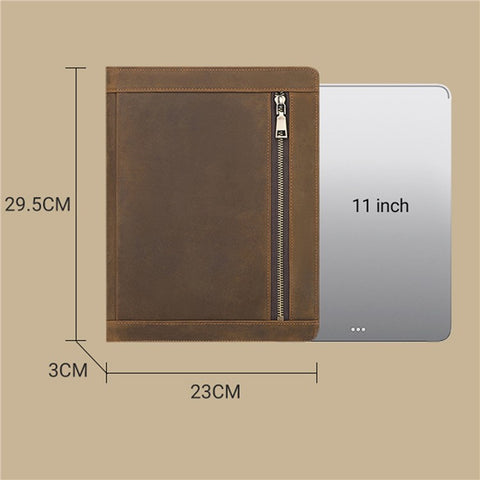 A0014 11-inch Tablet Sleeve Pouch Retro First Layer Cowhide Tablet Zipper Protective Bag