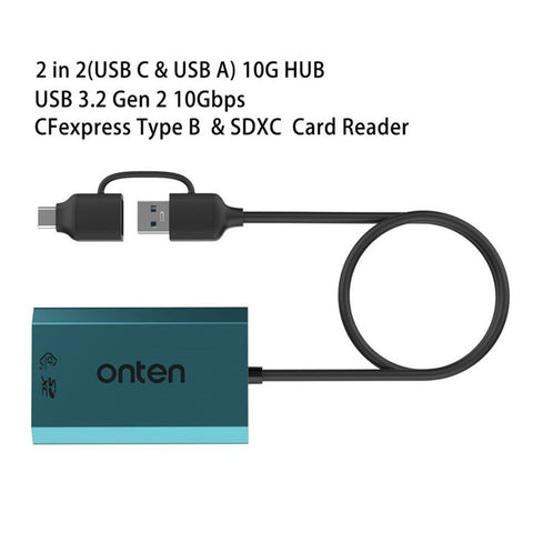 ONTEN OTN-P2 USB-C / USB3.0 UHS2 Dual Card Reader Cfexpress Type-B SDXC High-Speed Data Transfer Adapter