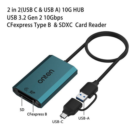 ONTEN OTN-P2 USB-C / USB3.0 UHS2 Dual Card Reader Cfexpress Type-B SDXC High-Speed Data Transfer Adapter