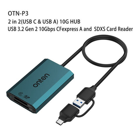 ONTEN P3 Dual Slot Card Reader USB-A / USB-C to Cfexpress A / SDXC High Speed Data Transfer Adapter