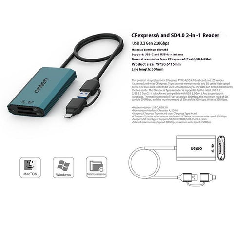 ONTEN P3 Dual Slot Card Reader USB-A / USB-C to Cfexpress A / SDXC High Speed Data Transfer Adapter