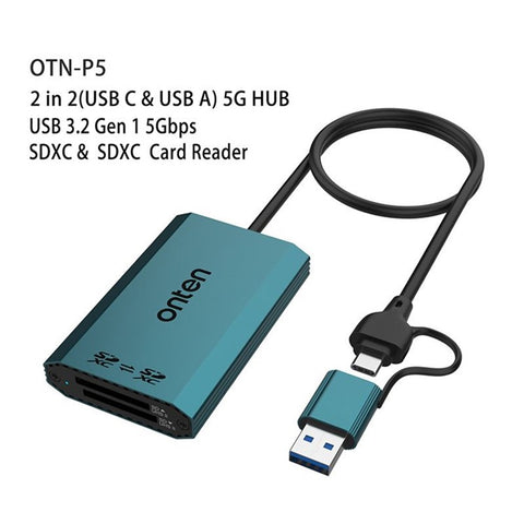 ONTEN OTN-P5 USB-C / USB 3.0 to Dual SD Card Reader UHS-II Data Transfer Adapter for Laptop PC