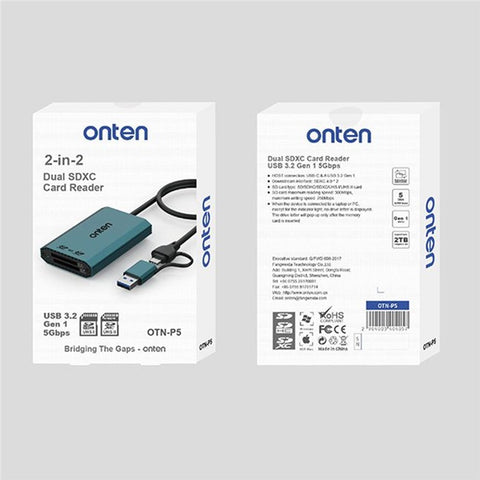 ONTEN OTN-P5 USB-C / USB 3.0 to Dual SD Card Reader UHS-II Data Transfer Adapter for Laptop PC