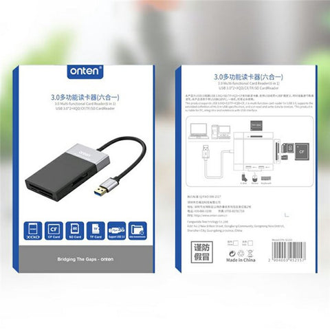 ONTEN OTN5215B SD TF CF XQD Card Reader 2xUSB3.0 6-in-1 Hub OTG Multi-Function Card Reader