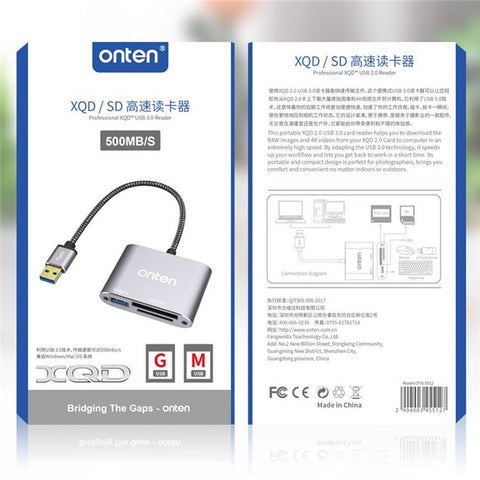 ONTEN 5512 XQD / SD Card Reader USB 3.0 High Speed Data Transfer Adapter
