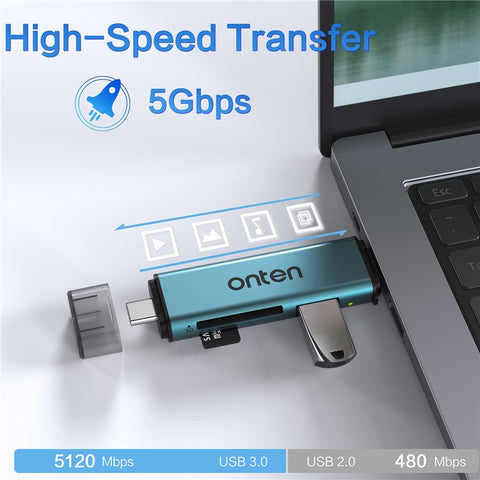 ONTEN OTN-CR537S Type-C / USB to USB3.0 + SD / TF Card Slots Multi-Function Card Reader