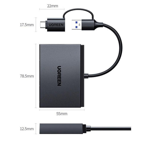 UGREEN 45178 2 In 1 USB A / Type C to SD  /  TF  /  NM Card Reader for Apple  /  Huwei  /  Android