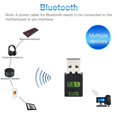USB WiFi Bluetooth-compatible Adapter 600Mbps 2.4/5Ghz Dual Band Wireless Ethernet Receiver Mini USB WiFi Dongle for Desktop PC/Laptop