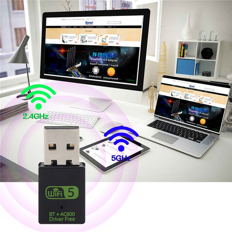 USB WiFi Bluetooth-compatible Adapter 600Mbps 2.4/5Ghz Dual Band Wireless Ethernet Receiver Mini USB WiFi Dongle for Desktop PC/Laptop