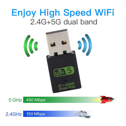 USB WiFi Bluetooth-compatible Adapter 600Mbps 2.4/5Ghz Dual Band Wireless Ethernet Receiver Mini USB WiFi Dongle for Desktop PC/Laptop