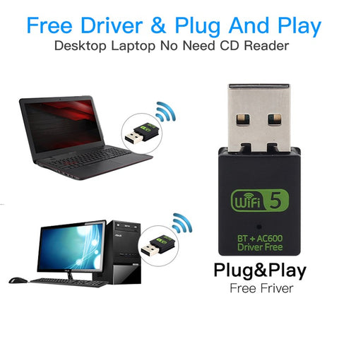 USB WiFi Bluetooth-compatible Adapter 600Mbps 2.4/5Ghz Dual Band Wireless Ethernet Receiver Mini USB WiFi Dongle for Desktop PC/Laptop