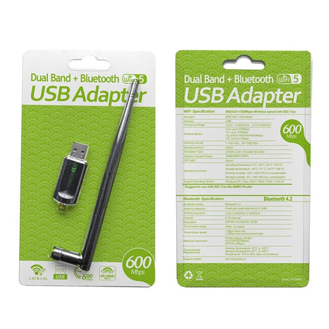 Bluetooth-compatible WiFi Adapter USB Antenna Dongle Ethernet 600Mbps Dual Band Wireless Network Card