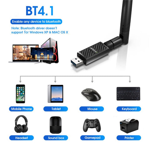 EDUP EP-AC1690 1200Mbps USB WiFi Adapter Dual Band 2.4Ghz/5Ghz Bluetooth-compatible 4.1 WiFi Receiver Antenna Network Card for Desktop PC