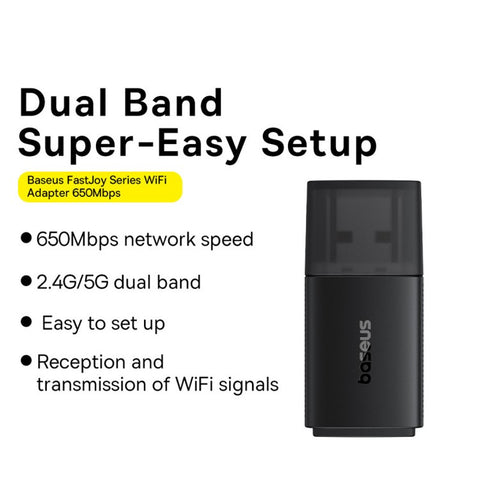 BASEUS FastJoy Series 650Mbps High Speed 2.4G / 5G Dual Band WiFi Adapter with Built-in Antenna