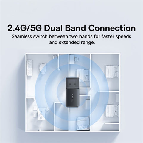 BASEUS FastJoy Series 650Mbps High Speed 2.4G / 5G Dual Band WiFi Adapter with Built-in Antenna