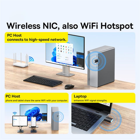 BASEUS FastJoy Series 650Mbps High Speed 2.4G / 5G Dual Band WiFi Adapter with Built-in Antenna