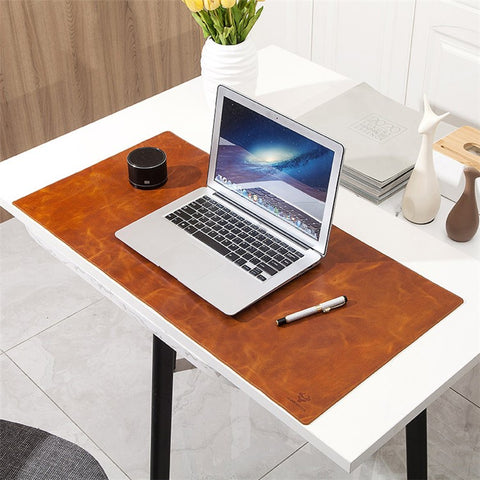 Non-slip Large Mouse Mat Oil Wax Cowhide Leather Gaming Mousepad Home Office Desk Pad, 60x30cm