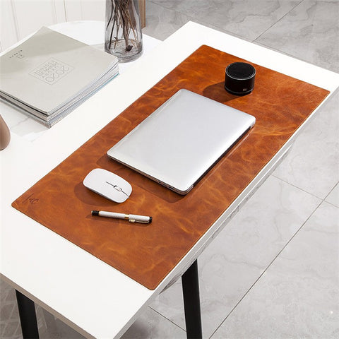 Non-slip Large Mouse Mat Oil Wax Cowhide Leather Gaming Mousepad Home Office Desk Pad, 60x30cm