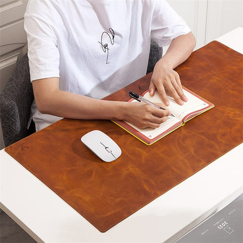 Non-slip Large Mouse Mat Oil Wax Cowhide Leather Gaming Mousepad Home Office Desk Pad, 60x30cm