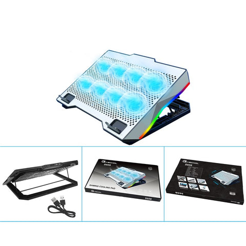 S608 RGB Light Laptop Cooler 8 Fans Adjustable Height Notebook Cooling Pad with Phone Holder