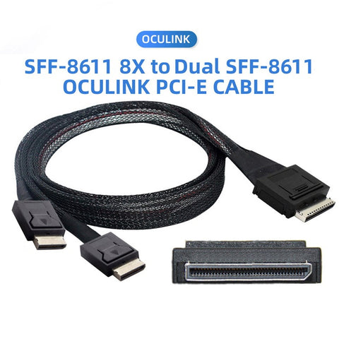 SF-054-0.5M 50cm OCuLink PCIe PCI-Express SFF-8611 8x 8-Lane to Dual SFF-8611 Oculink 4x SSD Data Active Cable