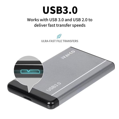 IVAHCO 750GB Matte Hard Drive Box 2.5" HDD External Case USB3.0 Hard Disk Enclosure with Data Cable