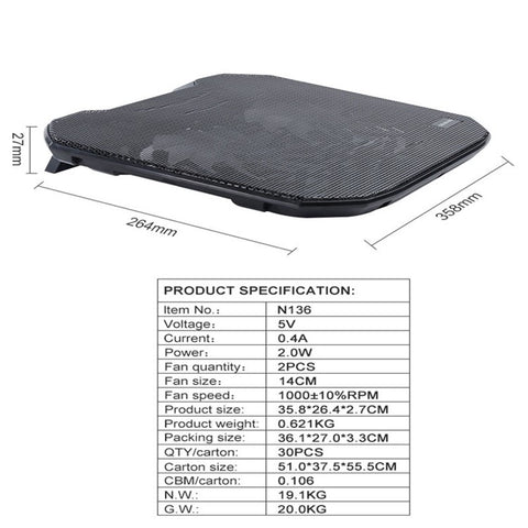 N136 Notebook Router Heat Dissipation Stand Desktop Laptop Cooling Pad Dual Fan Cooler