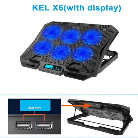 X6A 7-Gear Height Laptop Cooling Pad 6-Fan Radiator Notebook Cooler Stand with Display Screen