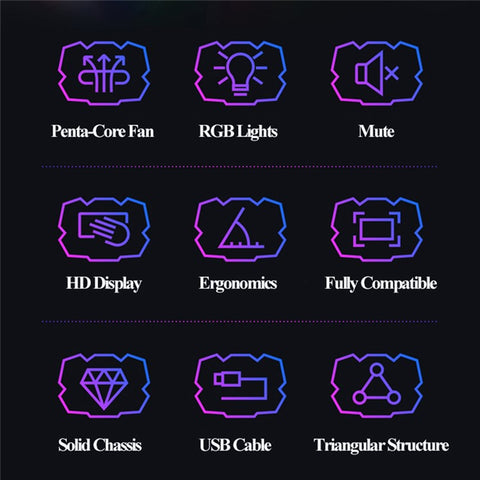 COOL COLD Height Adjustable USB Laptop Cooling Base Touch Control RGB Light 5-Fan Radiator Notebook Cooler Stand