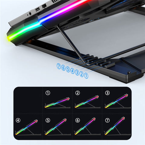 COOL COLD Height Adjustable USB Laptop Cooling Base Touch Control RGB Light 5-Fan Radiator Notebook Cooler Stand