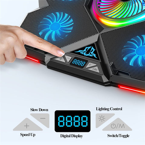 COOL COLD Height Adjustable USB Laptop Cooling Base Touch Control RGB Light 5-Fan Radiator Notebook Cooler Stand