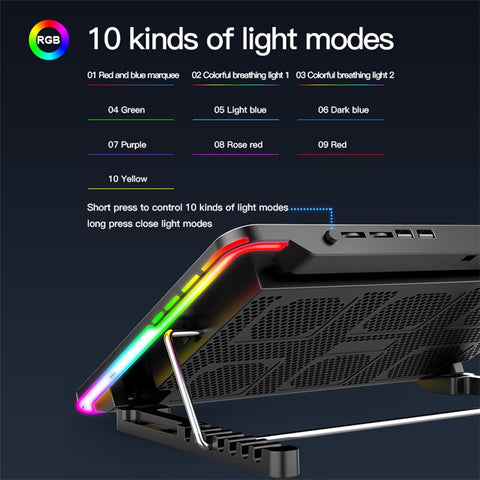 COOLCOLD F5 15.6-inch Laptop Cooling Base RGB Light Height Adjustable Notebook Cooler Stand with 2 USB Ports