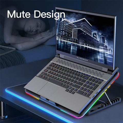 COOLCOLD F5 15.6-inch Laptop Cooling Base RGB Light Height Adjustable Notebook Cooler Stand with 2 USB Ports