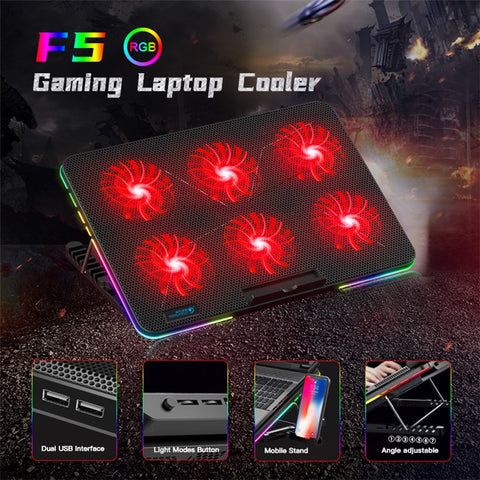 COOLCOLD F5 15.6-inch Laptop Cooling Base RGB Light Height Adjustable Notebook Cooler Stand with 2 USB Ports
