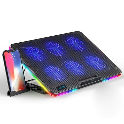 COOLCOLD F5 15.6-inch Laptop Cooling Base RGB Light Height Adjustable Notebook Cooler Stand with 2 USB Ports