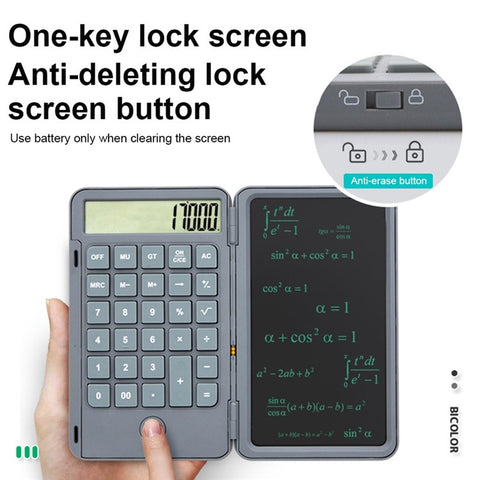 Multifunction 12-Digit Calculator LCD Writing Tablet Handwriting Drawing Tablet Notepad with One-key Lock Screen Function for Office, School, Business