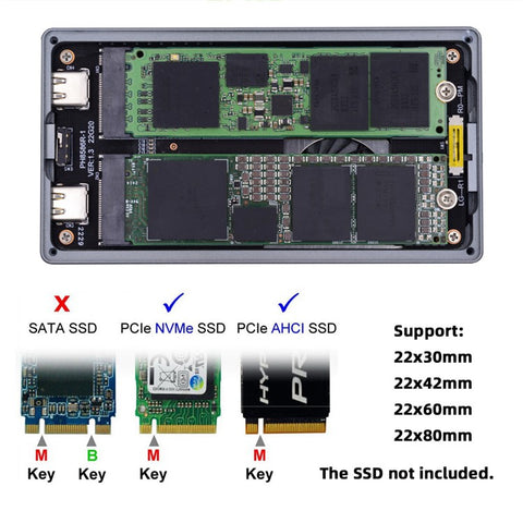 UC-031 Dual NVME M.2 NGFF M-Key to USB-C Type-C Raid0 Raid1 JOBD Big Enclosure 20Gbps with Fan Raid0 Hyper Adapter