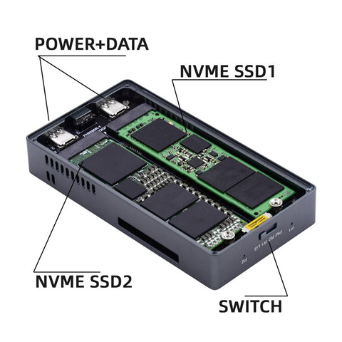 UC-031 Dual NVME M.2 NGFF M-Key to USB-C Type-C Raid0 Raid1 JOBD Big Enclosure 20Gbps with Fan Raid0 Hyper Adapter