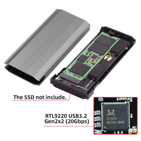 UC-145-20G RTL9220 Type-C USB3.2 USB4 20Gbps to M-Key M.2 NGFF NVME SATA SSD PCBA Enclosure