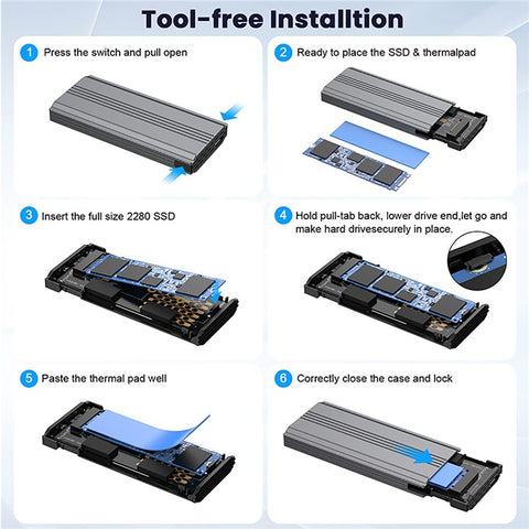 UC-145-20G RTL9220 Type-C USB3.2 USB4 20Gbps to M-Key M.2 NGFF NVME SATA SSD PCBA Enclosure