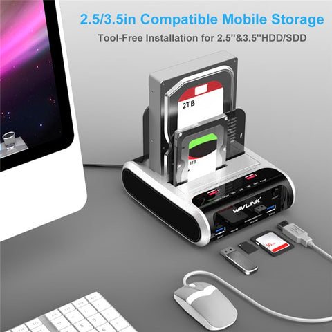WAVLINK ST336A Dual Bay External Hard Drive Docking Station 2.5  / 3.5 inch SATA HDD with Offline Clone Function