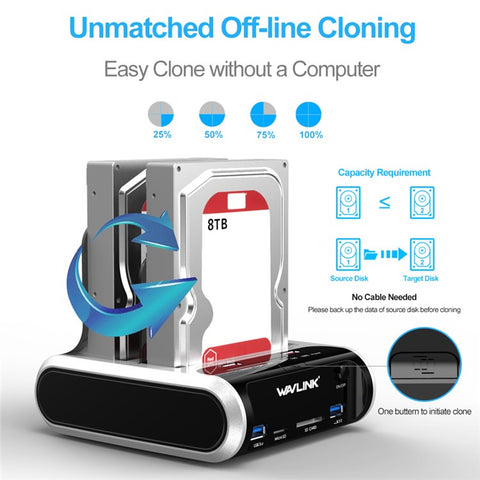WAVLINK ST336A Dual Bay External Hard Drive Docking Station 2.5  / 3.5 inch SATA HDD with Offline Clone Function