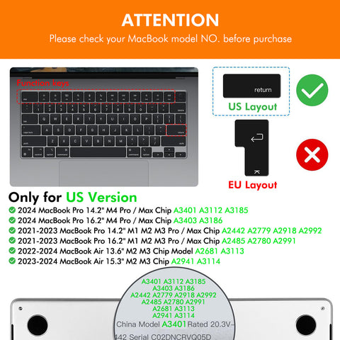 MacBook Pro 14.2 / Pro 16.2 / Air 13.6 / Air 15.3 ENKAY US Version Keyboard Cover Soft Silicone Protective Film