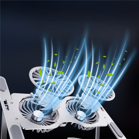 R-JUST HZ45 Foldable Height Adjustable Dual Fan Laptop Cooling Stand Notebook Metal Cooler