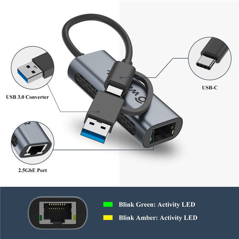 WAVLINK NWU330GCA 2.5G USB-C to RJ-45 Ethernet Adapter 2-in-1 Network Converter